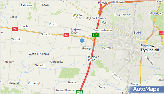 mapa Rokszyce, Rokszyce gmina Wola Krzysztoporska na mapie Targeo